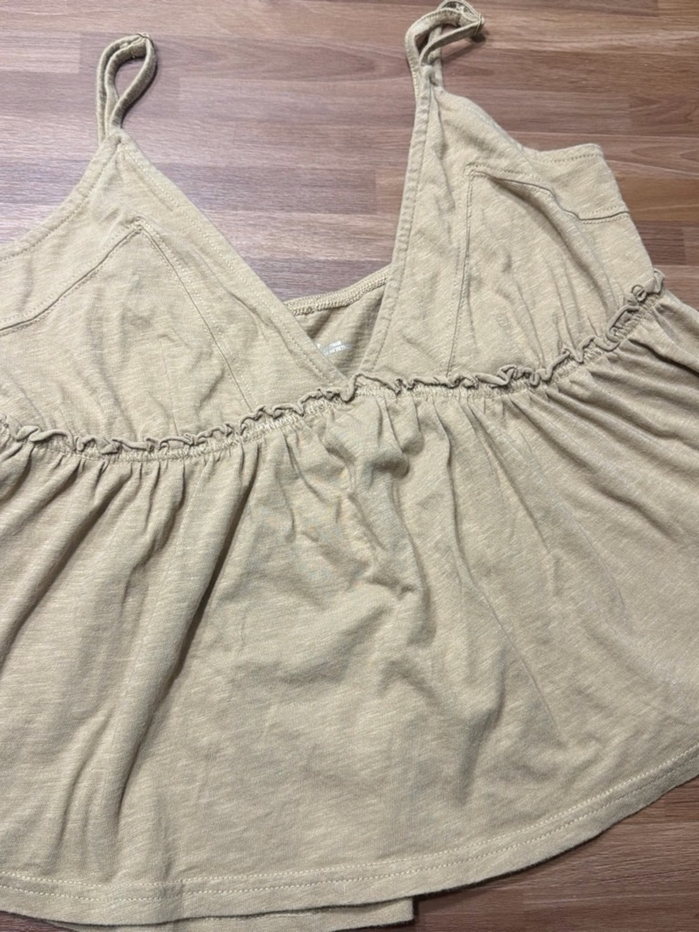 aerie Beige V-Neck Spaghetti Strap Babydoll Tank